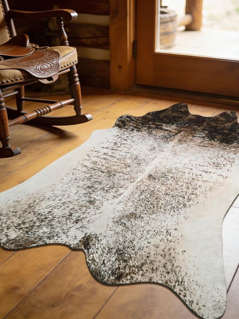 2x3 Small Cowhide Rug, Washable Faux Brown and White Hide Runner Rugs for